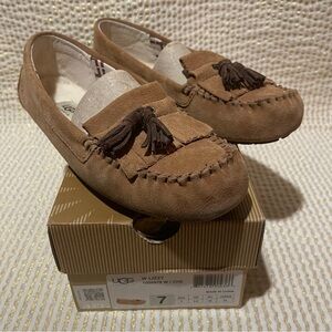 Ugg Womens Lizzy Suede Brown Slipper Shearling Lined Moccasins Slip-on Shoe Sz 7